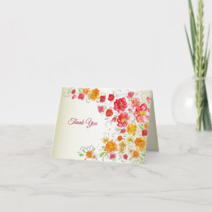 Cartão De Agradecimento Colorido Casamento Floral Vermelho Amarelo Rosa Fe