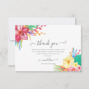 Cartão De Agradecimento Colorido Chuveiro de Noiva Floral Tropical de Prai