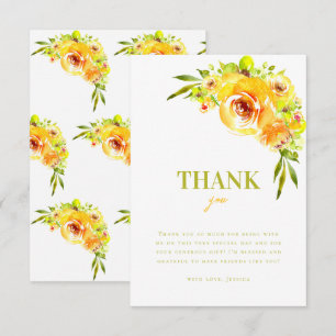 Cartão De Agradecimento Colorido Jantar de Noiva Floral Verde Amarelo de C