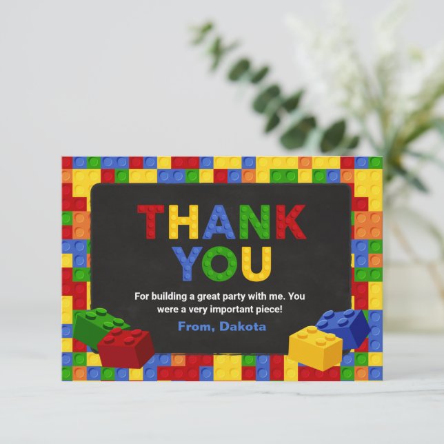 Cartão De Agradecimento Colorir Blocos de Edifício Aniversário (Em pé/Frente)