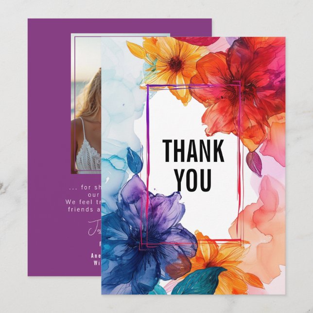 Cartão De Agradecimento Com a foto do Casamento Anemone Dreamscape (Frente/Verso)