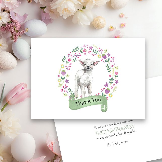 Cartão de agradecimento com adorável cordeiro em u (Spring or Easter Thank you card from my Little Bunny & Little Lamb Baby Shower collection)
