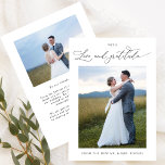 Cartão De Agradecimento Com amor e gratidão, Casamento de Foto Chic<br><div class="desc">Obrigado seus hóspedes com este elegante cartões de agradecimentos fotográfico de Casamento com a frase "Amor e Gratidão" em delicada caligrafia escrita à mão. Design com dois modelos de fotos, um na frente e outro na parte traseira. Capacidade de adicionar no verso uma seção "impressa" - OU - deixar no...</div>