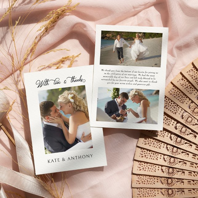 Cartão De Agradecimento Com amor e obrigados 3x Foto Elegante de Casamento (Love and Thanks wedding photo thank you card from the Country Wildflower collection by Darling & May)
