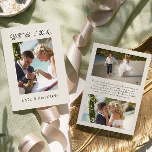 Cartão De Agradecimento Com amor e obrigados 3x Foto Neutral de Casamento