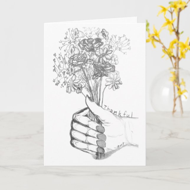 Cartão de Agradecimento com buquê de flores desenh (Flor Amarela)