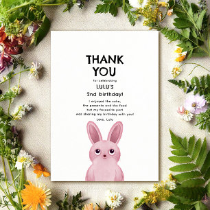 Cartão de agradecimento com coelho rosa