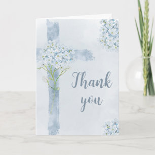 cartão de agradecimento com cruz floral em aquarel