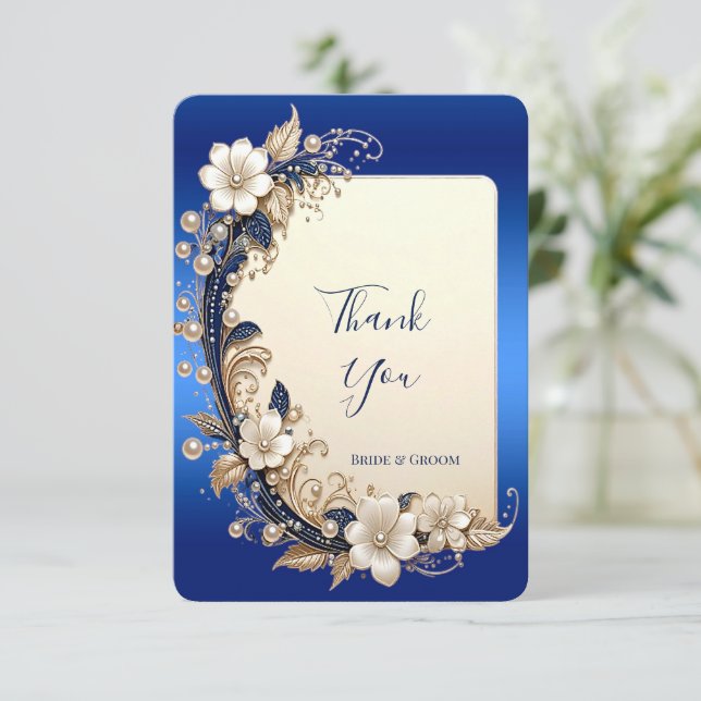 Cartão de Agradecimento com Enfeite Floral Azul Br (Em pé/Frente)