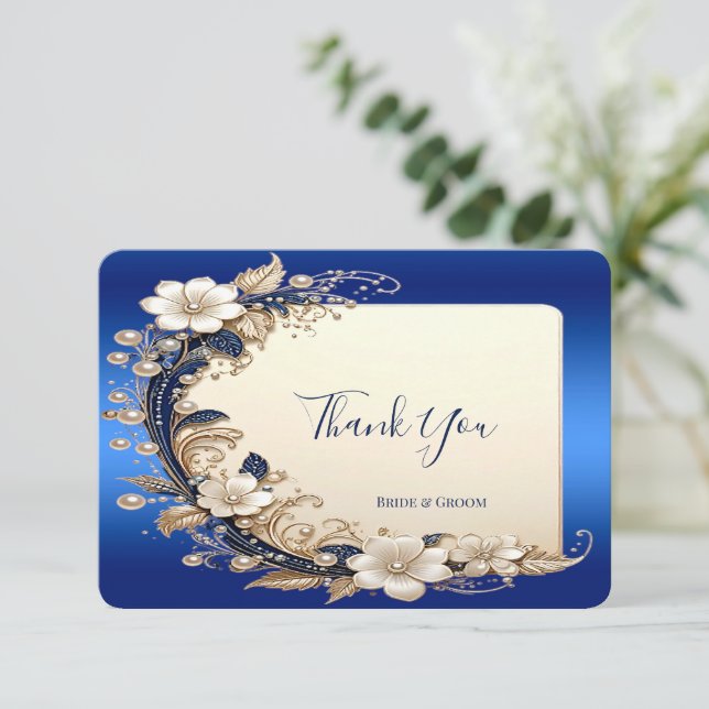 Cartão de Agradecimento com Enfeite Floral Azul Br (Em pé/Frente)
