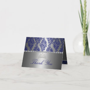 Cartão de agradecimento com estampa floral azul e