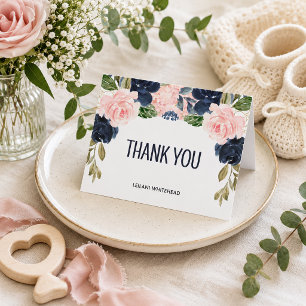 Cartão de agradecimento com floral rosa em aquarel