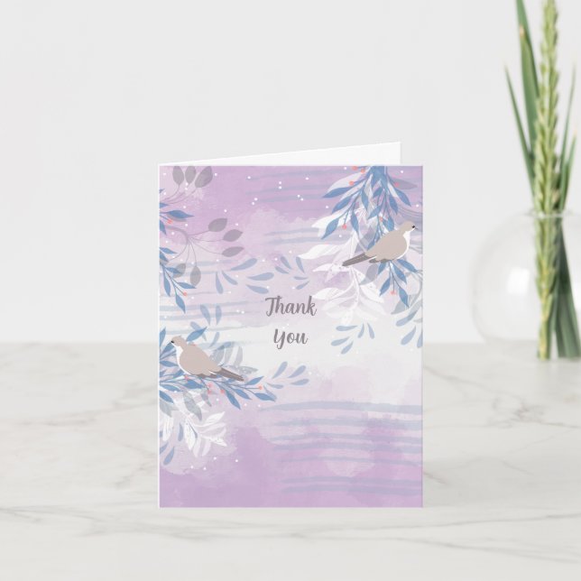 Cartão de Agradecimento com Flores e Pássaros Botâ (Frente)