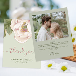 Cartão de Agradecimento com Foto Floral de Blush e