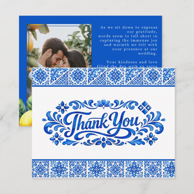 Cartão De Agradecimento Com foto Romance Azul & Limone (Frente/Verso)