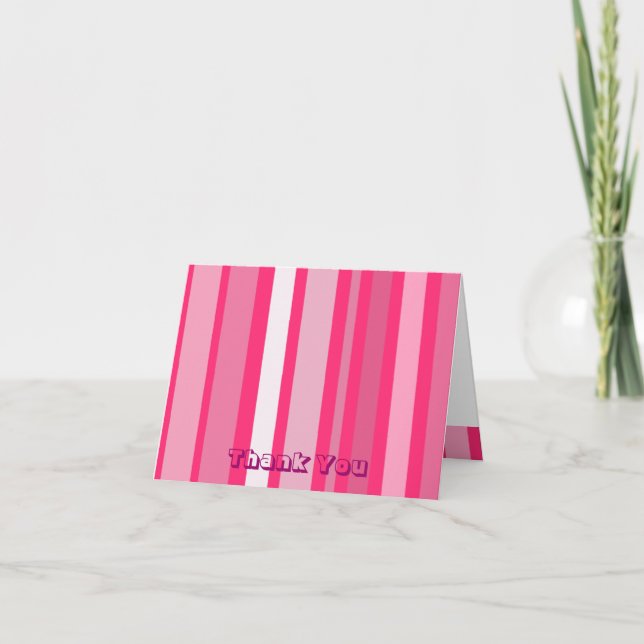 Cartão de Agradecimento com Listras Rosa Vibrante (Frente)
