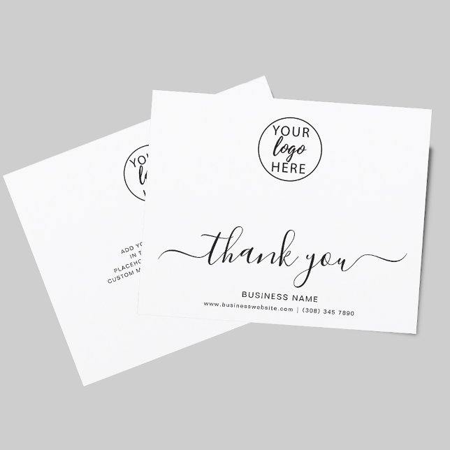 Cartão de Agradecimento com Logotipo Comercial em  (Elegant Script Business Logo Thank You Card)