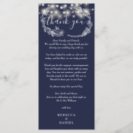 Cartão de agradecimento com luzes de corda azul ma