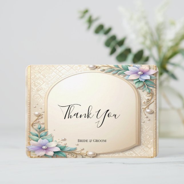 Cartão de Agradecimento com Moldura Floral Decorat (Em pé/Frente)