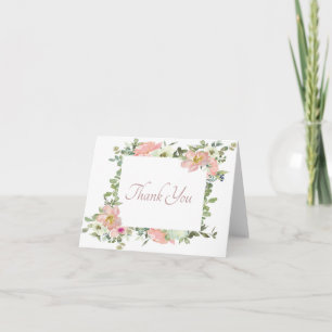 Cartão de agradecimento com moldura floral em aqua