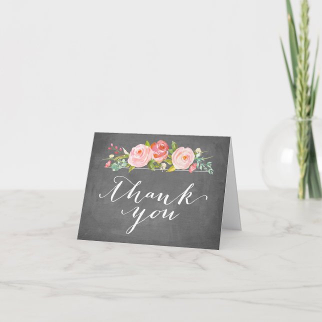 Cartão de agradecimento com quadro-negro floral Ja (Frente)