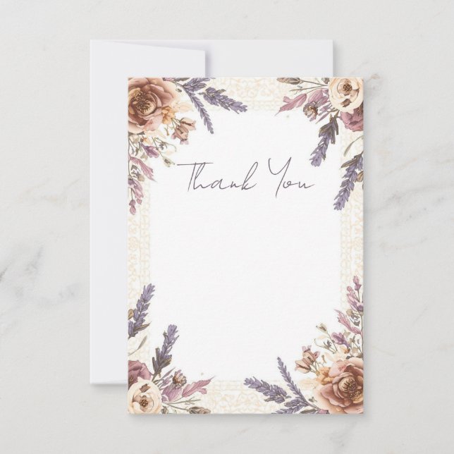 Cartão de Agradecimento com Renda Antiga e Estampa (Frente)