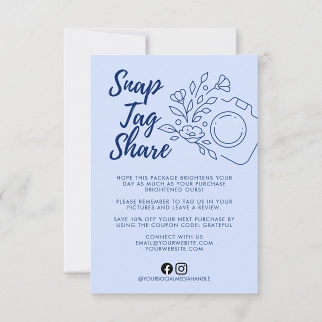 Cartão de agradecimento comercial Blue Snap Tag Sh (Verso)