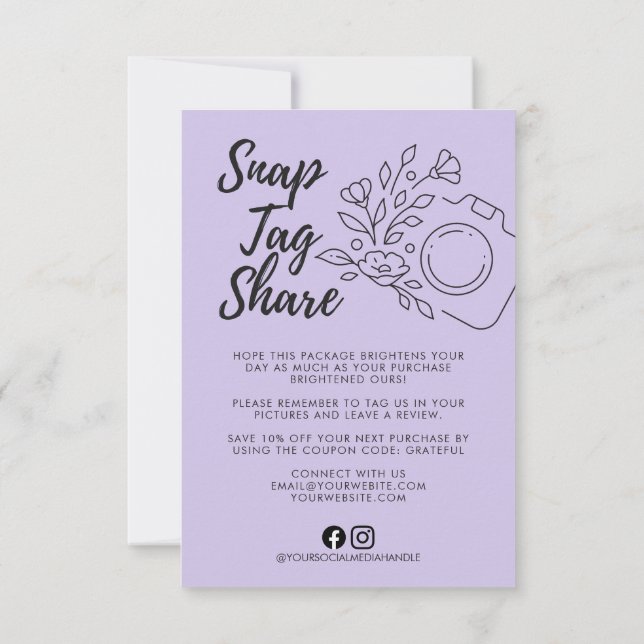 Cartão de agradecimento comercial Lavendar Snap Ta (Verso)