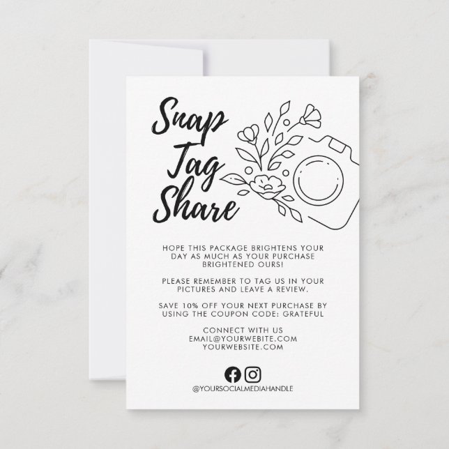 Cartão de agradecimento comercial Snap Tag Share (Verso)