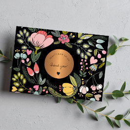 Cartão De Agradecimento Comércio floral a preto e pastel