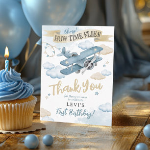 Cartão De Agradecimento Como o Tempo Voa Avião Aquarela Menino Aniversário