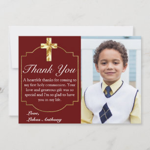 Cartão De Agradecimento Comunhão Elegante Burgundy Dourada Cross 1rua
