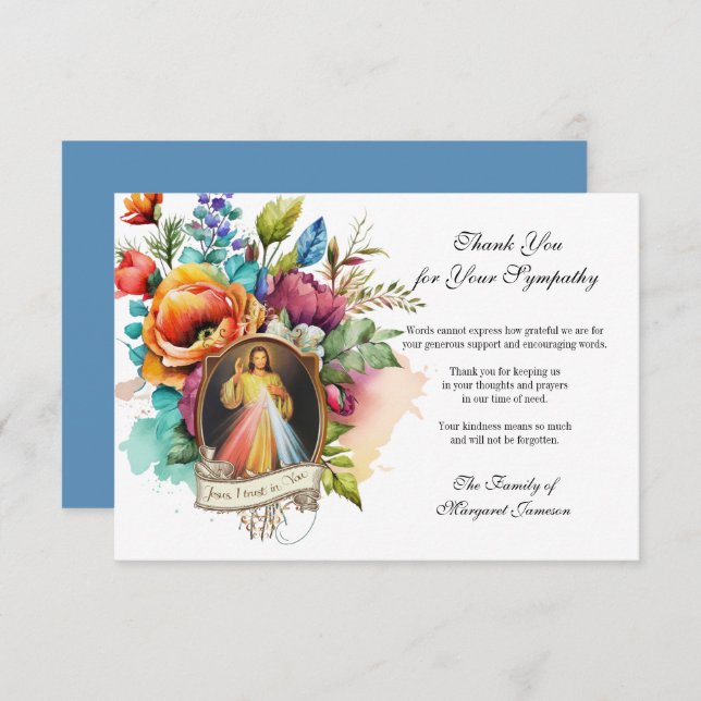 Cartão De Agradecimento Condolência por Compaixão religioso Floral de Jesu (Frente/Verso)