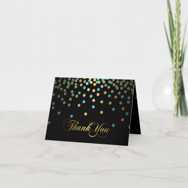 Cartão de Agradecimento Confete Azul e Dourado (Frente)