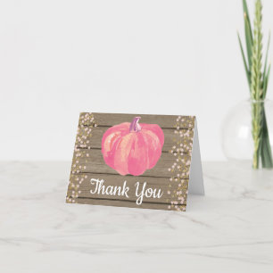 Cartão De Agradecimento Confete de Glitter Rosa e Dourado de Abóbora de Ou