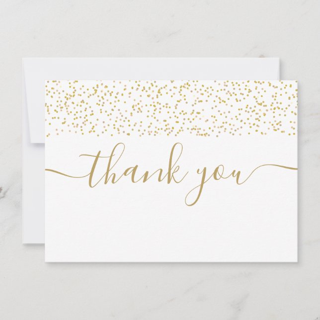 Cartão De Agradecimento Confete Dourado Moderno Script Elegante (Frente)