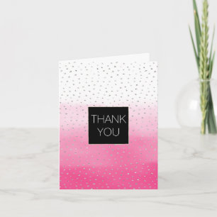 Cartão De Agradecimento Confete Prateado Rosa Ombre Aquarela