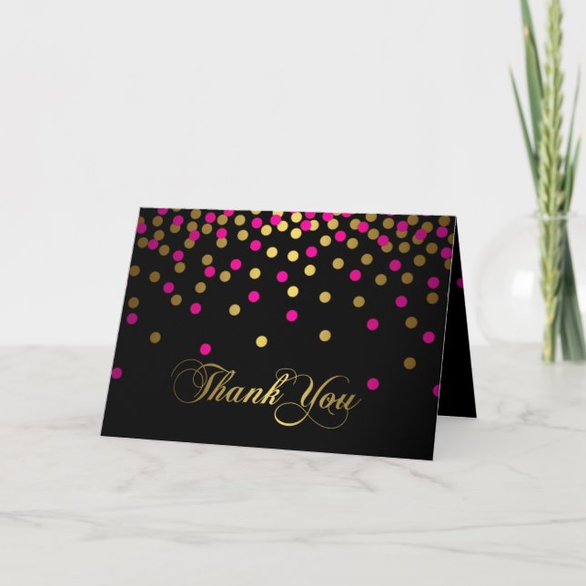 Cartão de Agradecimento Confete Rosa e Dourado (Frente)