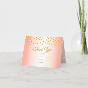 Cartão De Agradecimento Confetes Dourados em Casamento Rose Gold