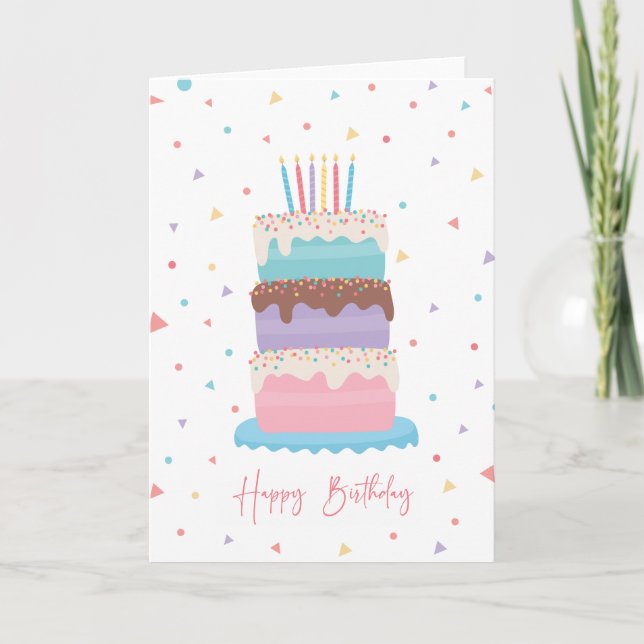 Cartão De Agradecimento Confetti Birthday Cake Card (Frente)