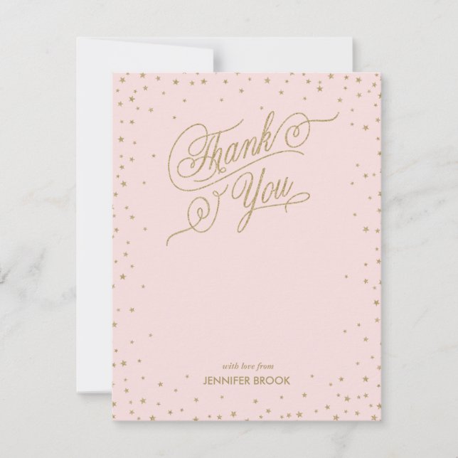 Cartão De Agradecimento Confetti Dourado Stars cor-de-rosa (Frente)