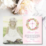 Cartão De Agradecimento Confirmação de comunhão Baptism FOTO Floral<br><div class="desc">Delicar o batismo floral, Christening, Primeira Comunhão Sagrada ou Confirmação, obrigado pela garota. Cola rosa-rosa-pincelada com fundo ombre. Verde, coroa floral foliar com lavanda, rosa, rosa e cruz com losango falso no meio. Barato, mas não de aparência barata! Perfeito para a cerimônia da sua filha. Essas placas de modelo podem...</div>