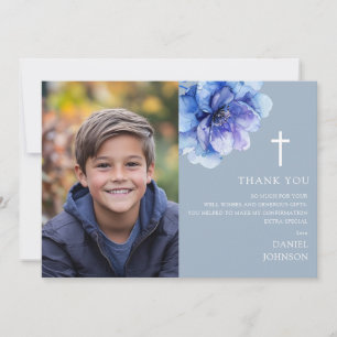 Cartão De Agradecimento Confirmação de Foto de Flor de Aquarela Azul Empoe