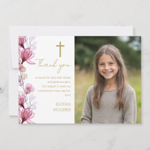 Cartão De Agradecimento Confirmação de Foto Floral Rosa Elegante