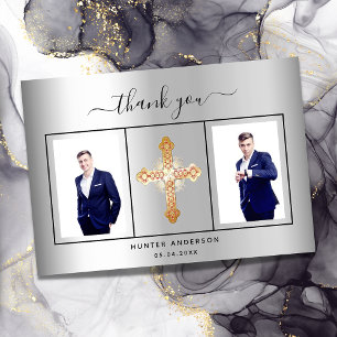 Cartão De Agradecimento Confirmação do guião fotográfico prateado