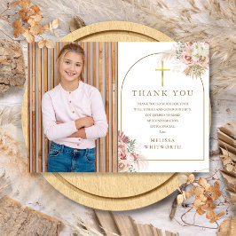 Cartão De Agradecimento Confirmação Floral de Grama de Pampas Dourada Eleg