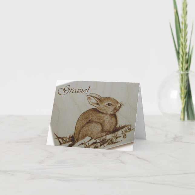 Cartão De Agradecimento Coniglietto - Grazie! - Pirografia (Frente)