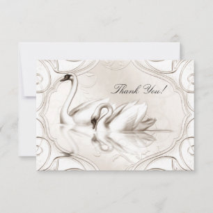 Cartão De Agradecimento Conjunto Elegante de Cisnes Brancos Creme para Cas