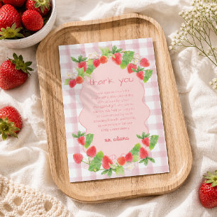 Cartão De Agradecimento Conquette berry Morango Floral Menina Chá de Bebê