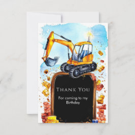 Cartão De Agradecimento Construção de Aniversário em Aquarela Fofa